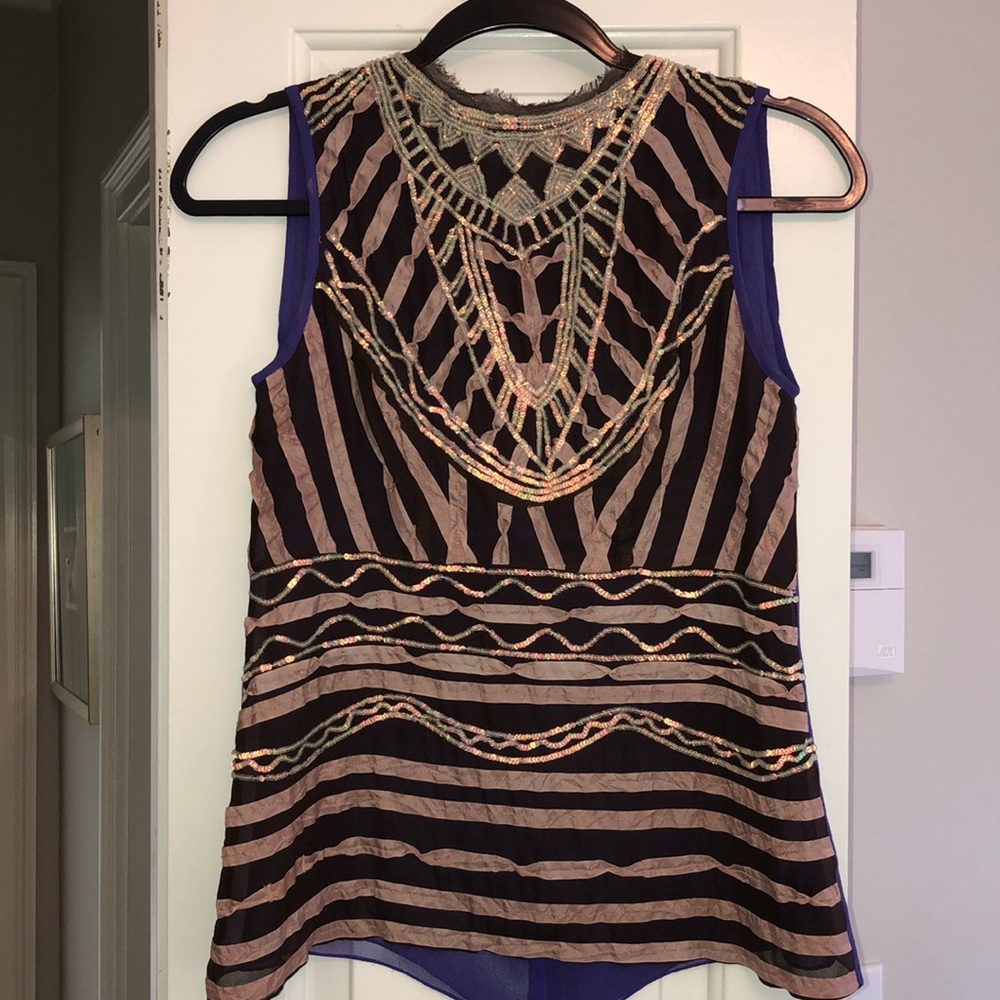NANETTE LEPORE ART DECO SILK BEADED TOP SZ 0